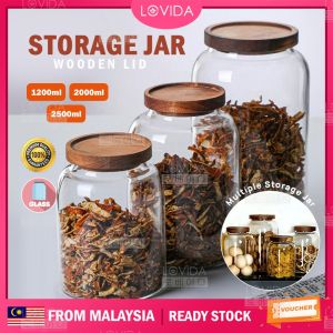 LOVIDA Malaysia Air-Tight Canister Food Storage Glass Jar Wooden Lid Glass Jar Food Kitchen Coffee Bottle Jar Organiser Glass Jar Balang Kaca Bekas Kedap Udara
