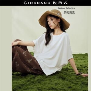 Giordano Women Knitted and woven texture round neck batwing sleeve loose T-shirt - High Quality Free Shipping 18326606