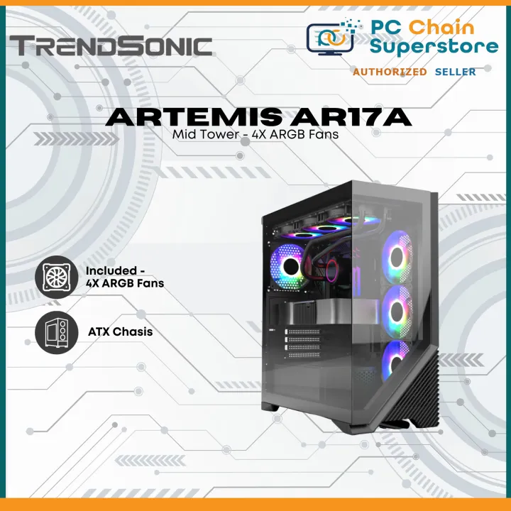 Trendsonic Thor TRENDSONIC ARTEMIS AR17A TG MID TOWER ATX CASING - 4X ARGB FANS / TYPE ...