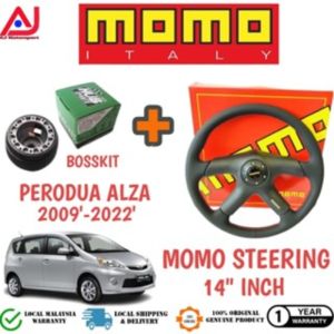 PERODUA ALZA (2009-2022) 14 MOMO STEERING PVC HIGH QUALITY + BOSSKIT SET