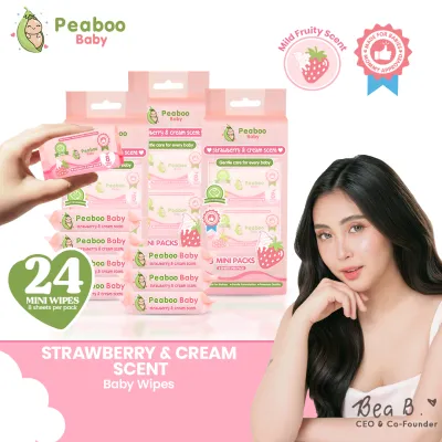 Peaboo Baby Mini Travel Packs Baby Wipes Strawberry & Cream Scent Hypoallergenic (Pack of 3 and 5)