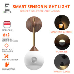 [Ready Stock] Smart Sothing Motion Sensor Night Light - Wireless Portable Infrared Induction USB Charging Removable Hallway Wall Lamp For Indoor Cabinet Light Closet Lights Stairs Bathroom Bedroom Light - Safe Walking Energy Saving (Warm Yellow)