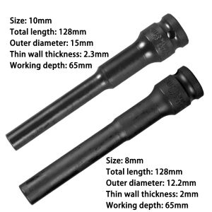 2pcs Hexagonal Socket Extended Electric Bit Electric Power Tool Hex Socket Set Impact Wrench Adapter Extension Sleeve 8mm/10mm*128mm