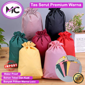 Tas Serut Polos Anti air Warna Warni Pouch Kosmetik Drawstring Travel Premium Kantong Simpan Make Up Waterproof