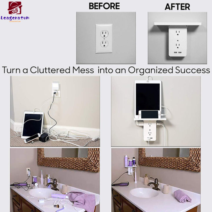 Switch Socket Rack 6 Electrical Outlet Extenders 2 USB Charging Ports
