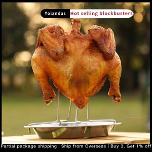 [Yolandas] Roasting Grill Stand Chicken Roaster Rack Kitchen Outdoor BBQ Tools Carbon Steel Non-stick Grilled Chicken Plate