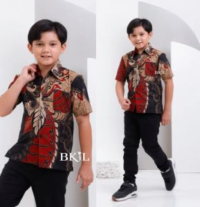 Batik Couple Pasangan Keluarga Hitam Putih Seragam Kondangan Modern Ayah Anak Laki Istri Sangkuriang Merah