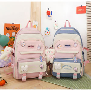 School Bag for Girls 5pcs Backpack Set Kawaii School Bagpack Large Capacity Bookbag Without Pendant 31x44x15 CM