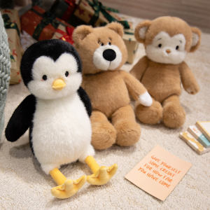 38cm Cute Furry Huggable Monkey Husky Doll Soft Stuffed Kawaii Penguin Bear Pig Doll Pillow Home Decor Birthday Christmas Gift