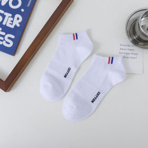 QSKS77 Kaos Kaki Pendek Semata Kaki Garis Francce Kaos Kaki Pria Wanita Dewasa Putih Hitam