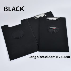 2in1 Long Clipboard with Calculator Black Memo Board with Metal Clip Pad Holder for Yellow Paper