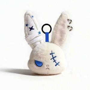 Plush Bunny Keychain PP Cotton Gothic Wounded Rabbit Keyring Y2K Hoop Earrings Animal Dark Style Cute Furry Bag Pendant Gift