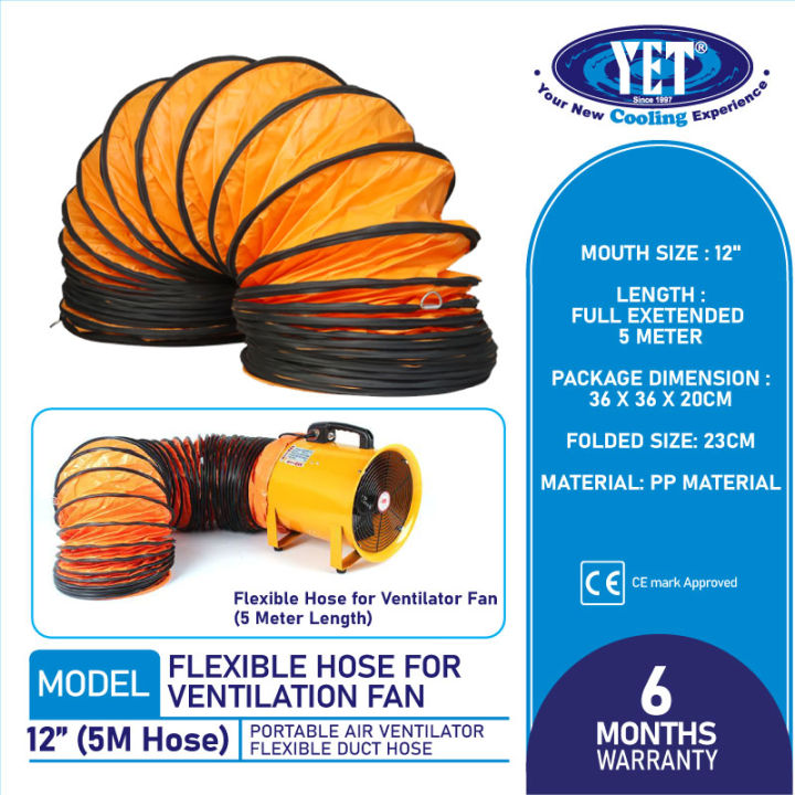 YET 12" 12 Inch Flexible Hose with 5M Length for Ventilation Fan (Hose ...