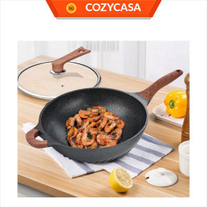 【COZYCASA】Non-Stick Maifan Stone Wok Pan with Lid | 30cm / 32cm Frying Pan