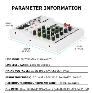 4 Channel Audio Interface DJ Mixer Sound Board USB Mixer +48V Phantom Bluetooth Studio Audio Mixer For Karaoke Studio Streaming Recording
