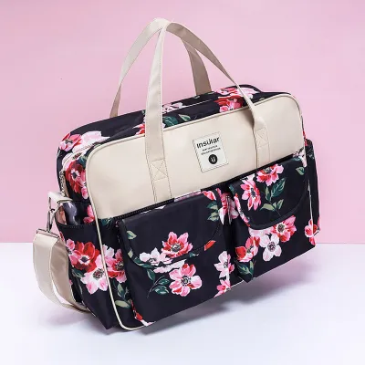 HamshMoc Stylish Waterproof Baby Diaper Bag Tote Organizer Large Capacity Mommy Bag with Stroller Strap and Changing Mat Multifunctional Travel Diaper Tote