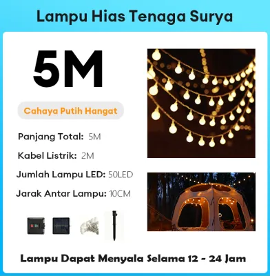 Lampu Hias Tenaga Surya Lampu Natal Lampu Bohlam Hias Outdoor 50/100LED Lampu Hias Taman Warna Lampu Ramadan Lampu Cafe