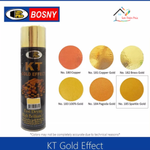 Sơn xịt mạ vàng KT Gold Bosny (No.185) Vàng Lấp Lánh. Nhập khẩu Thái Lan