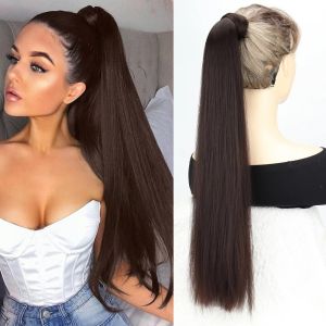 SUTONGXUE 24 inch Tóc đuôi ngựa dài thẳng Dây thun Tổng hợp Dây buộc tóc kiểu đuôi ngựa Dễ mặc Tự nhiên Tóc nối màu đen nâu dành cho phụ nữ