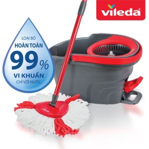 [162657] Cây lau nhà VILEDA Turbo Easy Wring&Clean đầu lau tam giác xô giặt quay bằng chân (3 bông lau)