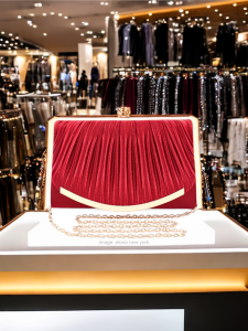 Tas Pesta Wanita Elegant Mewah Clutch Bag Tali Rantai Motif Lipit Kerang Tiram Mutiara Warna Merah Apricot Aksen Penutup Gold 2435