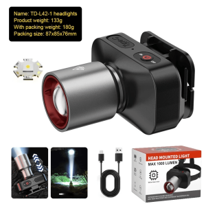 HOMEKING | IPX4 1200W Waterproof LED Headlamp 3 Modes Zoomable Type-C Rechargeable 1200W Bright for Camping Hiking Repairing Portable Light