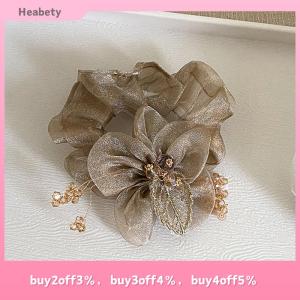 Heabety Elegant Rhinestone Flower Tie Hair Rope Female Ponytail Ball Head Rubber Band Scrunchie Ring