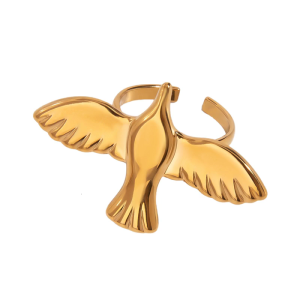 Unique Peace Doves Bird Wing Open Ring Adjustable Finger Ring Handmade Stainless Steel Accessory for Everyday Wear