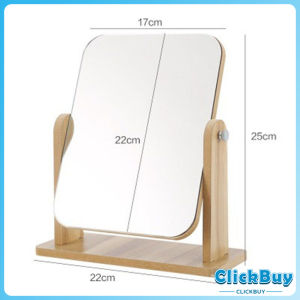 ClickBuy กระจกแต่งหน้าหมุนปรับองศาได้ ขอบอัดทำด้วยไม้  มี 2 ขนาดให้เลือก Makeup mirror
