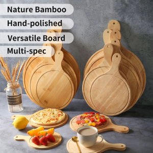 【COD】Natural Bamboo Wood Pizza Peel Cheese Paddle Round-shaped Cutting Board Steak Bread Crackers Platter Serving Snack Food Prep with Handle
