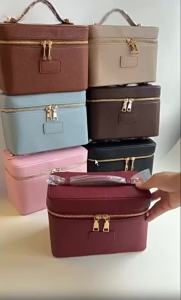 Custom Logo Large Capacity Pu Leather Double Zipper Handle Portable Beauty Cosmetic Bags for Travel Ladies Vanity Makeup Bags2026