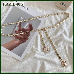 RAZIE BIN ชุดเดรสโลหะสไตล์พังก์เข็มขัดโซ่สำหรับผู้หญิงเดรสสายรัดเอวตกแต่งสีทองเครื่องประดับเสื้อผ้าแบรนด์ดีไซเนอร์หรู