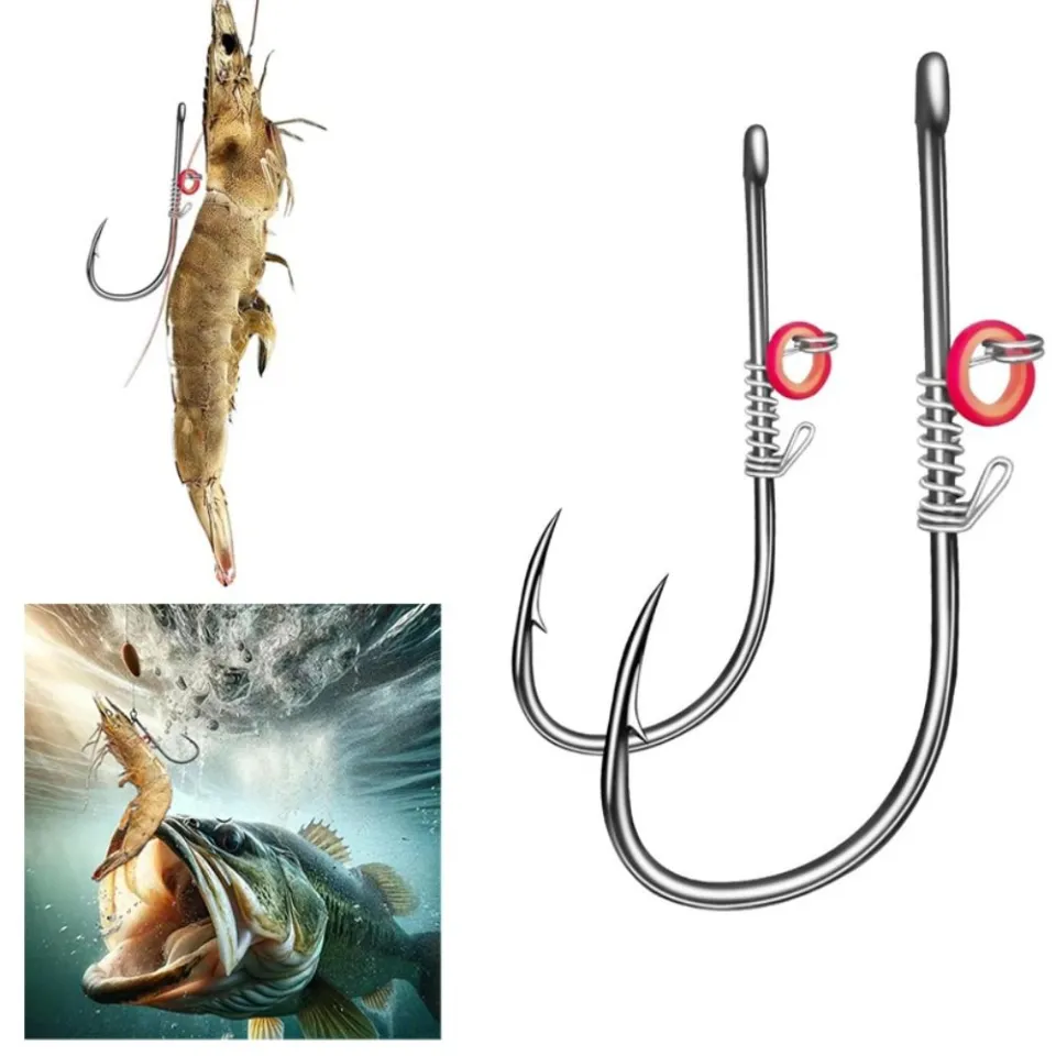 bass fishing hook kit New - Predator Fish Hurricane Eye Spin Hooks + 2x Muck Stomper Twin Tail Creature Grub | Bass, Peacock Bass, Snakehead & More carbon steel and put through a time 9KM Texas Rig Hooks for