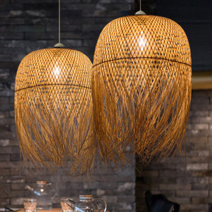 Pastoral Handwoven Bamboo Chandelier E27 Height Adjustable Chandelier Home Lighting Attic Chandelier Natural Rattan Ceiling Lamp