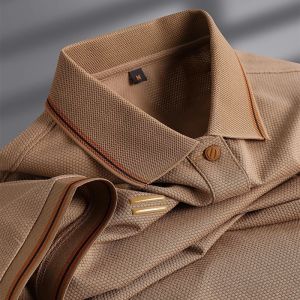 G72025 New style lapel summer casual short sleeve mens business polo Trendy Color-Block Striped Collar T Mens Shirt 7/7