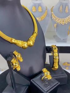【品质精选】热销推荐迪拜24k镀金项链手链耳环套装中东非洲新娘Jewelry