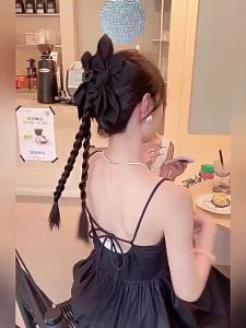 《501》 วิกผมเปีย ถักเปียข้าง ครึ่งหัว หางม้าสูง บิดเปียยาวแบบมวย โบว์ที่ด้านหลังศีรษะ คลิปหางม้า