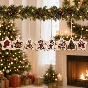 YANDUN 8 pcs In phẳng 2D Đồ trang trí cây thông Noel Gỗ Người tuyết Đồ trang trí ông già Noel Quà tặng dịp lễ Mũ len hình chuông Trang trí Giáng sinh tự làm Giáng sinh