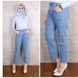 Celana Haighwaist Jeans Wanita Pinggang Tinggi Celana Jeans Boyfriend Kekinian