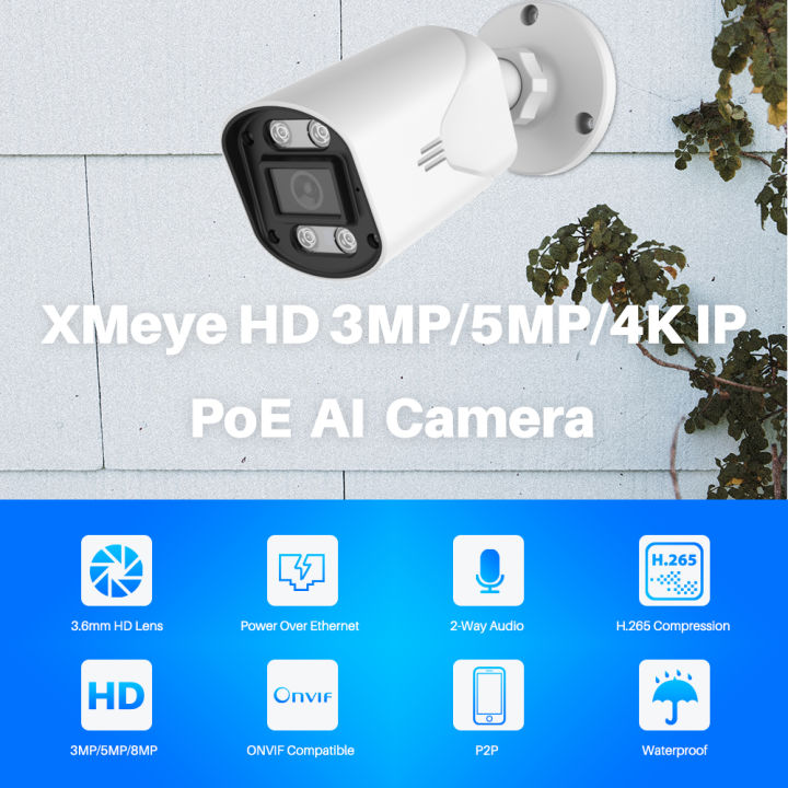 【InStock】 4k 8mp Ultra Hd H.265 Poe Ip Camera 5mp 3mp Xmeye App Ai