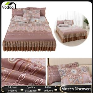【Vodool】 3pcs Wedding Bedspread Mattress Cover with Ruffle Summer Mattress Protector Machine Washable Elegant Home Decoration