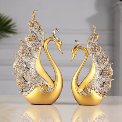 (2pcs)Couple Swan Statue Sculpture crafts European couples business wine cabinet furnishingsResin Ornaments Wedding Gifts Tabletop Mothers Day Decor Crafts Livin