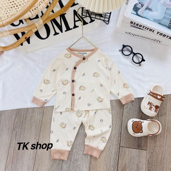 Bộ Dài Tay Sơ Sinh Minium Baby Tăm Lạnh Co Giãn Mềm Mại Thoải Mái Cho Em Bé 3-9kg