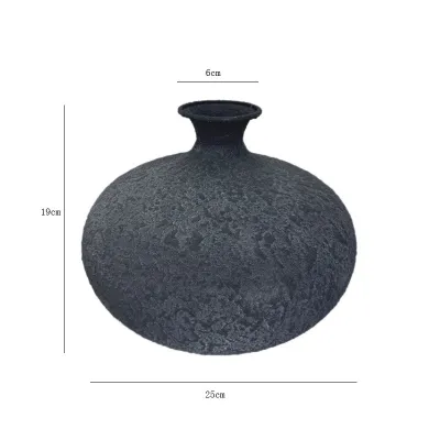 Wabi Sansan retro imitation coarse pottery vase high-end rough texture metal flower ware tea room atmosphere decoration flower pot