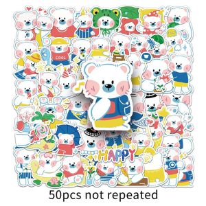 50 cái hoạt hình dễ thương Gấu nhãn dán chống thấm nước đồ chơi PVC đề can graffiti máy tính xách tay hành lý ban đầu nhỏ màu trắng gấu Sticker