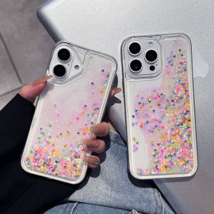 Shockproof Clear Glitter Liquid Quicksand Case for iPhone 16 17 Pro Max 15 14 13 12 11 Colorful Shiny Bling Sequins Phone Cover