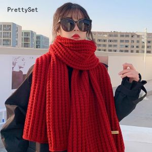 Soft Solid Color Knitted Scarf Winter Warm Solid Color Plaid Wrap Fashionable Windproof Cycling Neckerchief