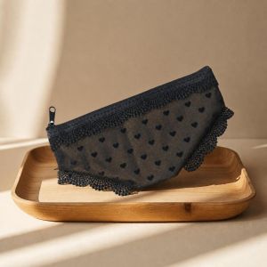 SPDD Họa tiết da báo Túi đựng đồ trang điểm hình quần lót Có khóa Viền ren Túi đựng đồ Dễ thương Nhẹ Túi đựng mỹ phẩm bằng lưới Sử dụng hàng ngày