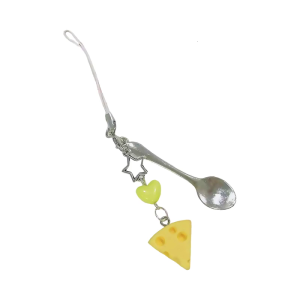 Trendy Retro Futuristic Cheese Shaped Phone Chain Drop Proof Security Design Keychain Bag Hanging Decoration