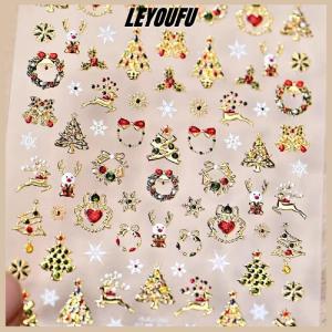 LEYOUFU Cute Christmas Style Colorful Lights Polka Dot Christmas Tree Nail Art Stickers Bow Nail Art Print Embossed Stickers Nail Decor